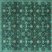 Square Machine Washable Persian Turquoise Traditional Area Rugs, wshtr2635turq