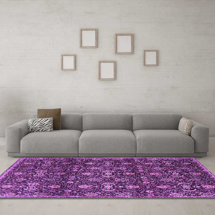 Machine Washable Persian Purple Traditional Area Rugs in a Living Room, wshtr2635pur