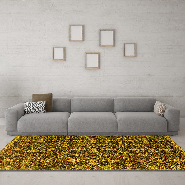 Machine Washable Persian Yellow Traditional Rug in a Living Room, wshtr2635yw