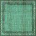 Square Machine Washable Persian Turquoise Traditional Area Rugs, wshtr2636turq