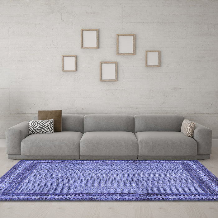 Machine Washable Persian Blue Traditional Rug in a Living Room, wshtr2636blu