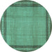 Round Persian Turquoise Traditional Rug, tr2636turq