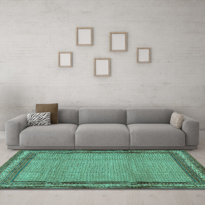 Machine Washable Persian Turquoise Traditional Area Rugs in a Living Room,, wshtr2636turq