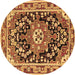 Round Machine Washable Persian Brown Traditional Rug, wshtr2637brn