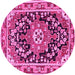 Round Machine Washable Persian Pink Traditional Rug, wshtr2637pnk