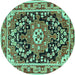 Round Machine Washable Persian Turquoise Traditional Area Rugs, wshtr2637turq