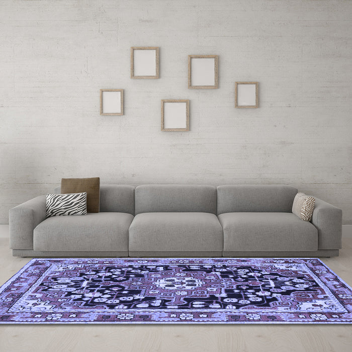 Machine Washable Persian Blue Traditional Rug in a Living Room, wshtr2637blu