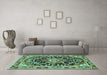 Machine Washable Persian Turquoise Traditional Area Rugs in a Living Room,, wshtr2637turq