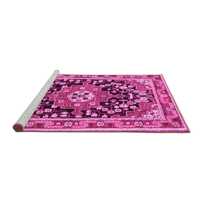 Sideview of Machine Washable Persian Pink Traditional Rug, wshtr2637pnk