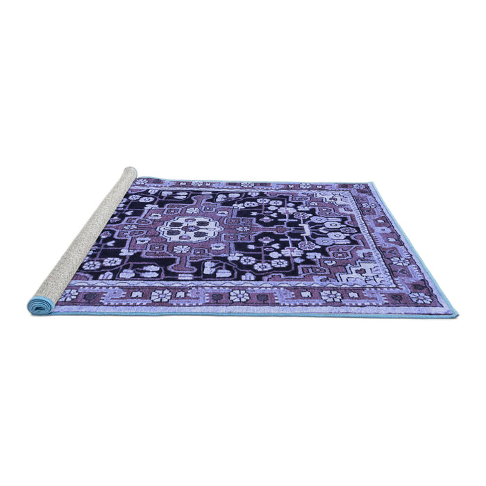 Sideview of Machine Washable Persian Blue Traditional Rug, wshtr2637blu