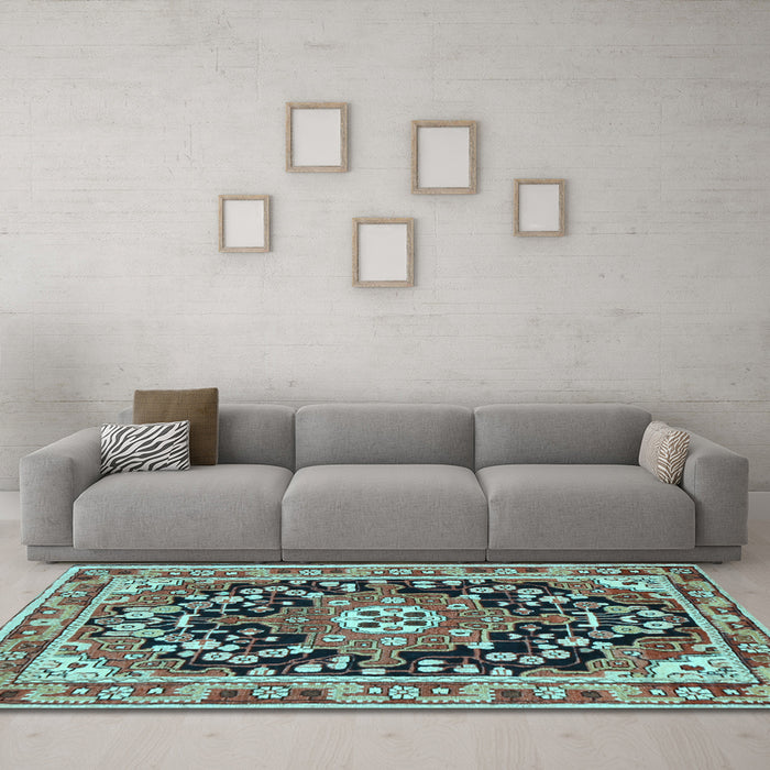 Machine Washable Persian Light Blue Traditional Rug in a Living Room, wshtr2637lblu