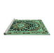 Sideview of Machine Washable Persian Turquoise Traditional Area Rugs, wshtr2637turq