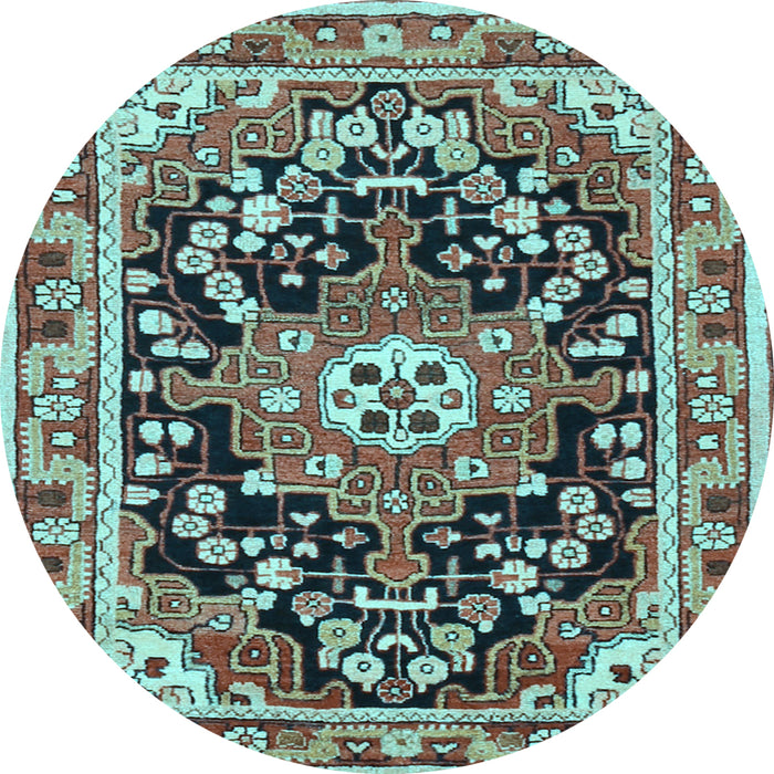 Round Machine Washable Persian Light Blue Traditional Rug, wshtr2637lblu