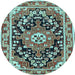 Round Machine Washable Persian Light Blue Traditional Rug, wshtr2637lblu