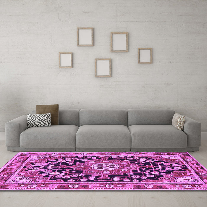 Machine Washable Persian Purple Traditional Area Rugs in a Living Room, wshtr2637pur
