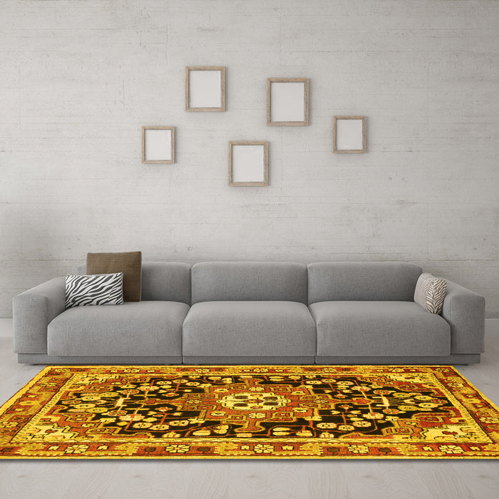 Machine Washable Persian Yellow Traditional Rug in a Living Room, wshtr2637yw