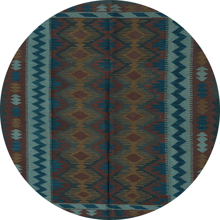 Round Southwestern Light Blue Country Rug, tr2638lblu