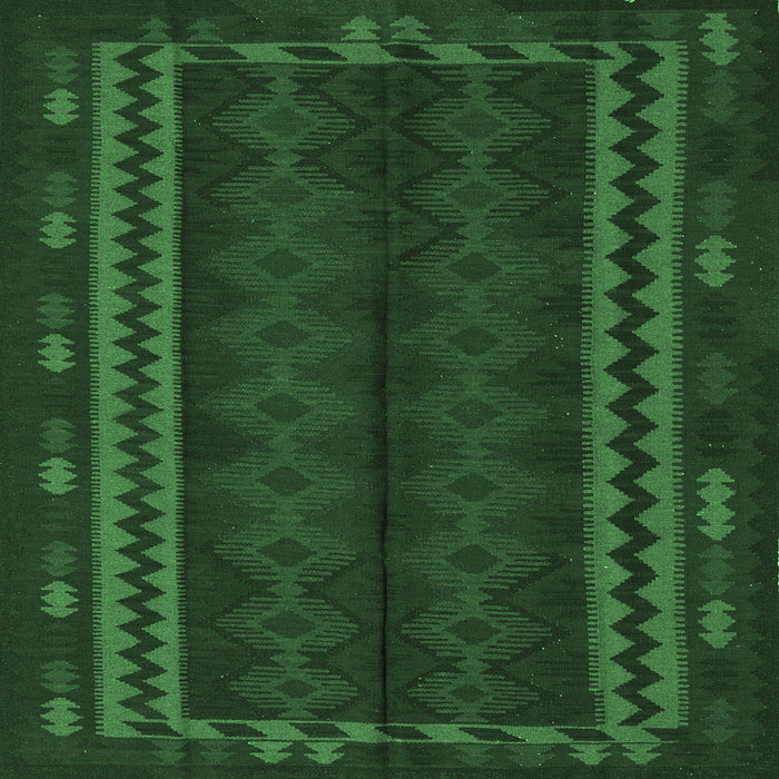 Square Machine Washable Southwestern Emerald Green Country Area Rugs, wshtr2638emgrn