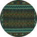 Round Machine Washable Southwestern Turquoise Country Area Rugs, wshtr2638turq