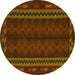 Round Machine Washable Southwestern Yellow Country Rug, wshtr2638yw