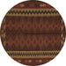 Round Machine Washable Southwestern Brown Country Rug, wshtr2638brn