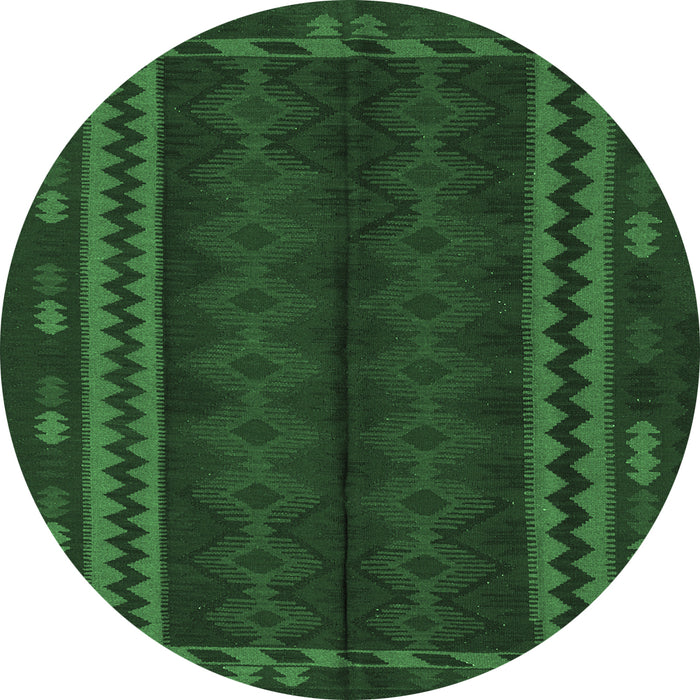 Round Machine Washable Southwestern Emerald Green Country Area Rugs, wshtr2638emgrn