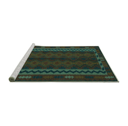 Sideview of Machine Washable Southwestern Turquoise Country Area Rugs, wshtr2638turq