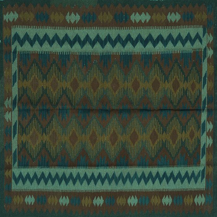 Square Machine Washable Southwestern Turquoise Country Area Rugs, wshtr2638turq