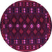 Round Machine Washable Southwestern Pink Country Rug, wshtr2639pnk