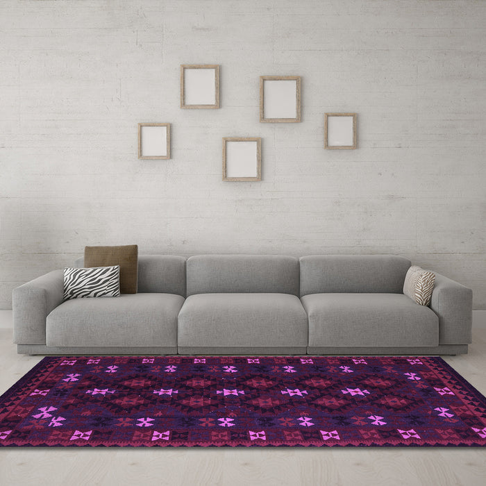 Machine Washable Southwestern Purple Country Area Rugs in a Living Room, wshtr2639pur