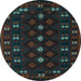 Round Southwestern Light Blue Country Rug, tr2639lblu