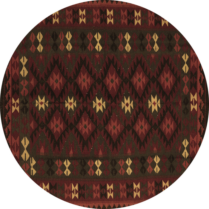 Round Machine Washable Southwestern Brown Country Rug, wshtr2639brn