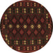 Round Machine Washable Southwestern Brown Country Rug, wshtr2639brn