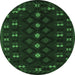 Round Machine Washable Southwestern Emerald Green Country Area Rugs, wshtr2639emgrn