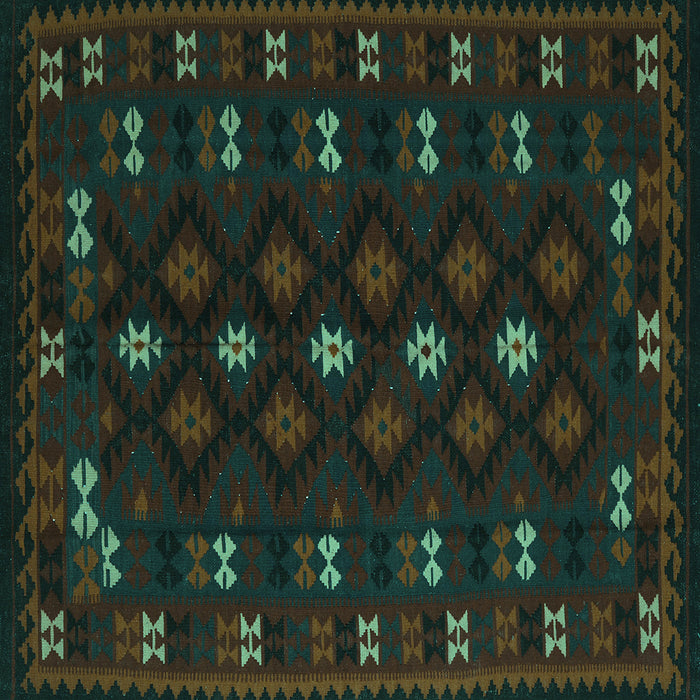 Square Machine Washable Southwestern Turquoise Country Area Rugs, wshtr2639turq