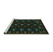 Sideview of Machine Washable Southwestern Turquoise Country Area Rugs, wshtr2639turq