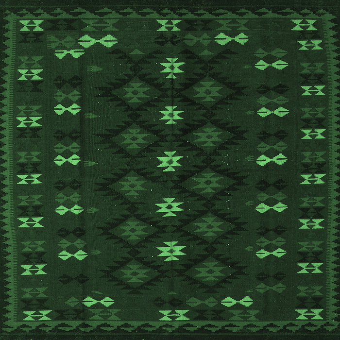 Square Machine Washable Southwestern Emerald Green Country Area Rugs, wshtr2639emgrn