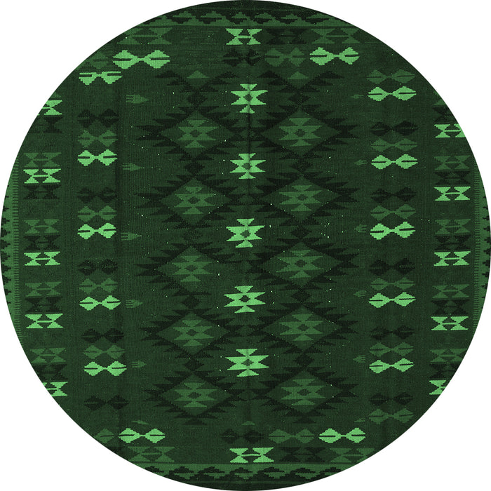 Round Southwestern Emerald Green Country Rug, tr2639emgrn