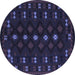 Round Southwestern Blue Country Rug, tr2639blu