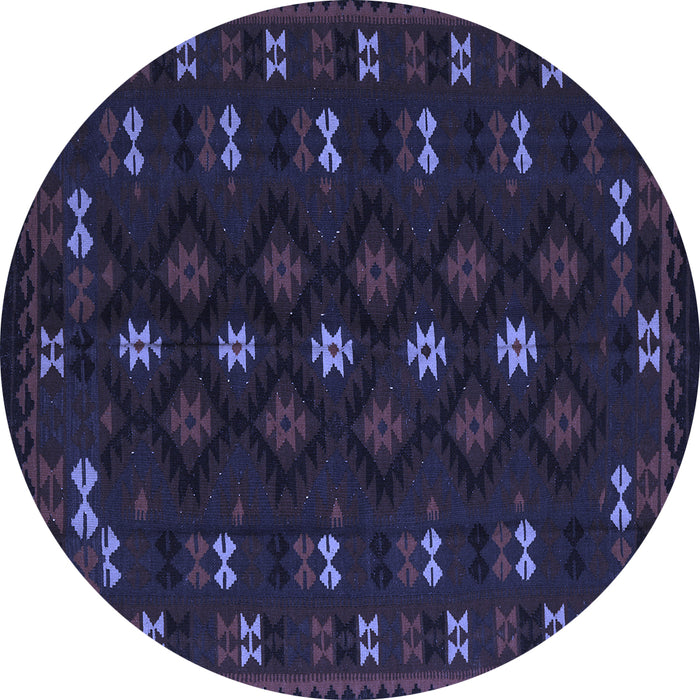 Round Machine Washable Southwestern Blue Country Rug, wshtr2639blu