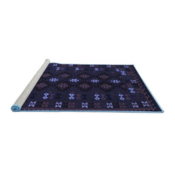 Sideview of Machine Washable Southwestern Blue Country Rug, wshtr2639blu