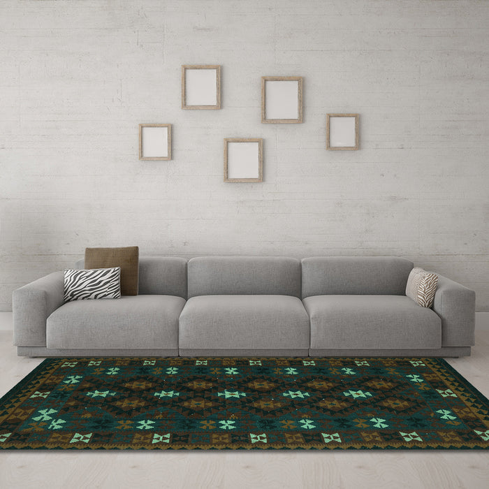 Machine Washable Southwestern Turquoise Country Area Rugs in a Living Room,, wshtr2639turq