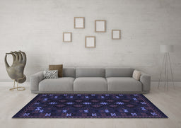 Machine Washable Southwestern Blue Country Rug in a Living Room, wshtr2639blu