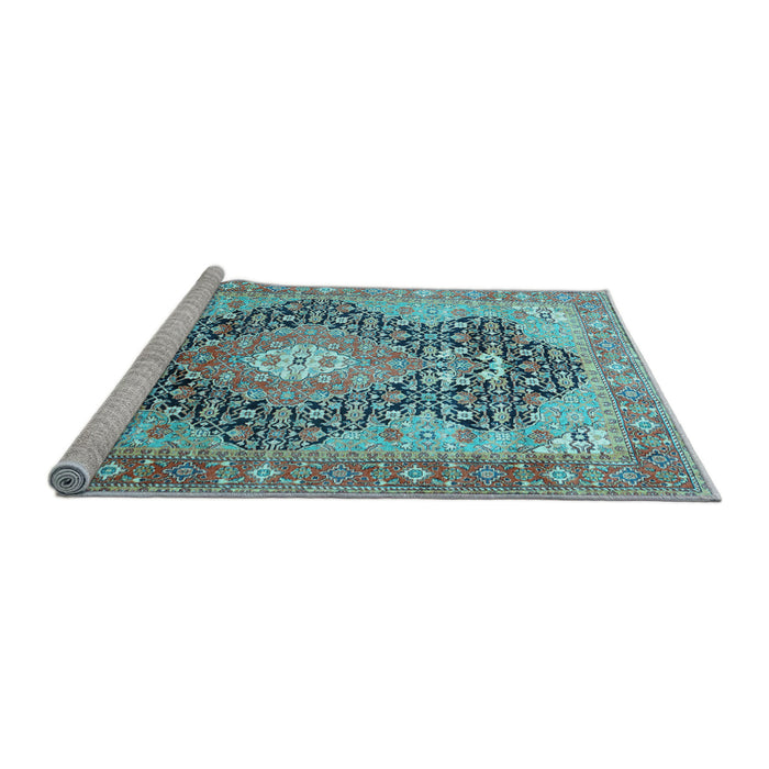 Sideview of Machine Washable Medallion Light Blue Traditional Rug, wshtr263lblu