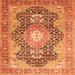 Round Machine Washable Medallion Orange Traditional Area Rugs, wshtr263org