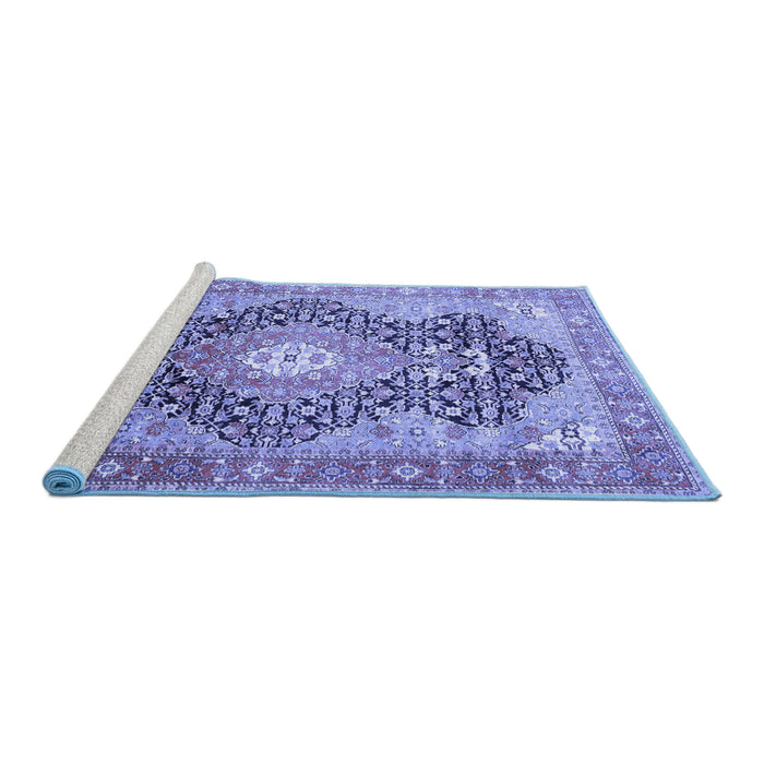 Sideview of Machine Washable Medallion Blue Traditional Rug, wshtr263blu