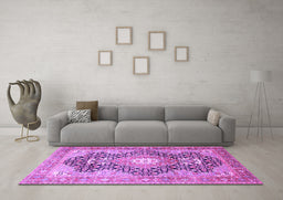 Machine Washable Medallion Purple Traditional Area Rugs in a Living Room, wshtr263pur