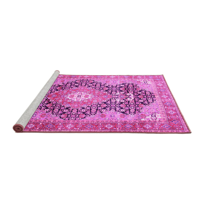 Sideview of Machine Washable Medallion Pink Traditional Rug, wshtr263pnk