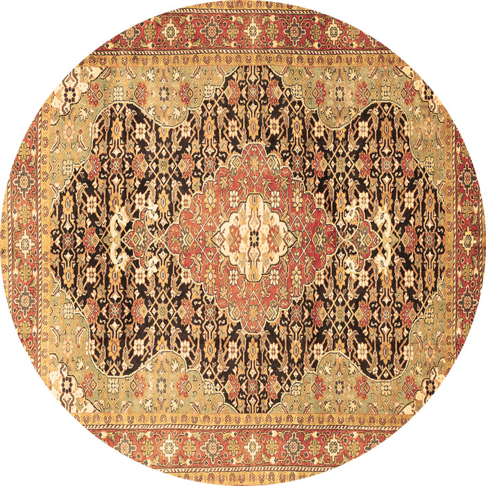 Round Machine Washable Medallion Brown Traditional Rug, wshtr263brn