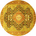 Round Machine Washable Medallion Yellow Traditional Rug, wshtr263yw